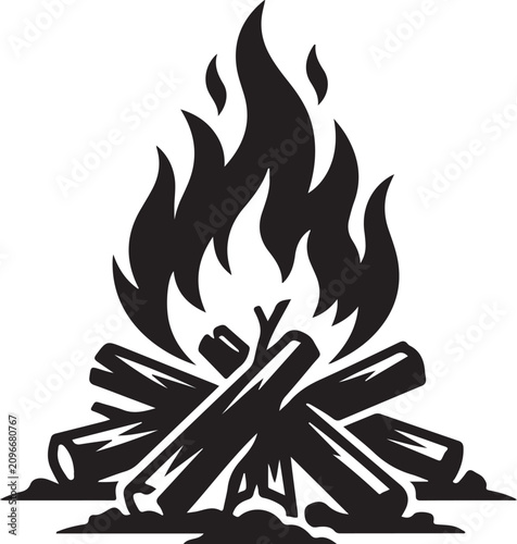 Fotografía Campfire, flame, fire, vector icon, black, silhouette, outdoor, camping