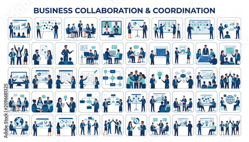 Fotografía Business collaboration and coordination process icons illustration collection wi