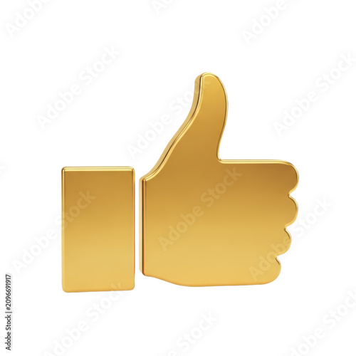 Cuadro en lienzo 3d render of a golden thumbs up icon isolated on transparent background, represe