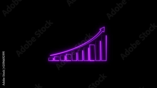 Neon purple growth bar chart animation with rising arrow for business success and financial analysis