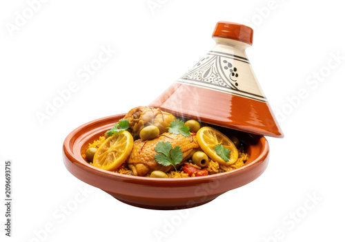 Chicken tagine with lemon and olives isolated on transparent background