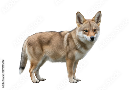 Detailed realistic coyote standing confidently against a dark backdrop isolated on transparent background