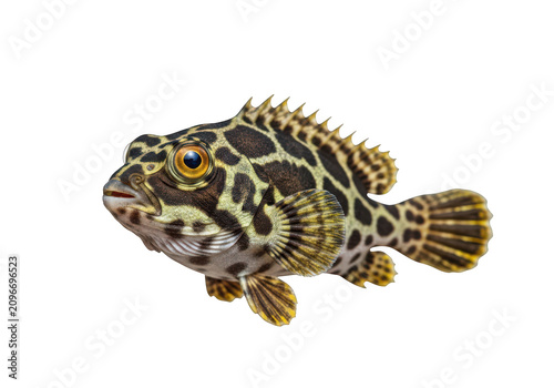 Detailed painting of a camouflaged reef fish underwater aquatic marine life isolated on transparent background