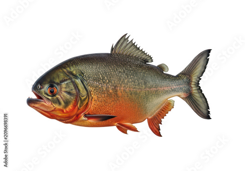 Red bellied piranha fish aquatic animal underwater wildlife marine creature nature isolated on transparent background