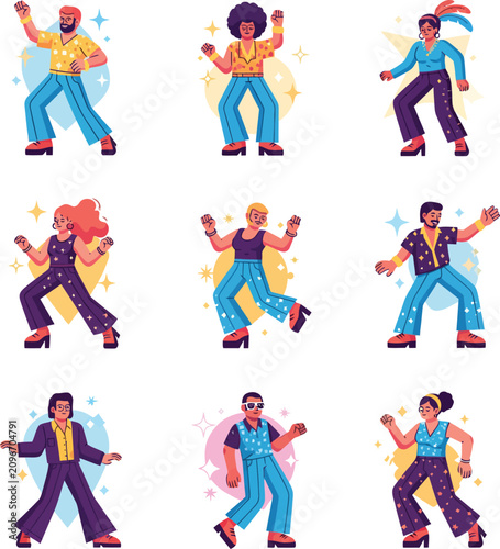 Stylish person dancing in retro seventies vintage disco clothing