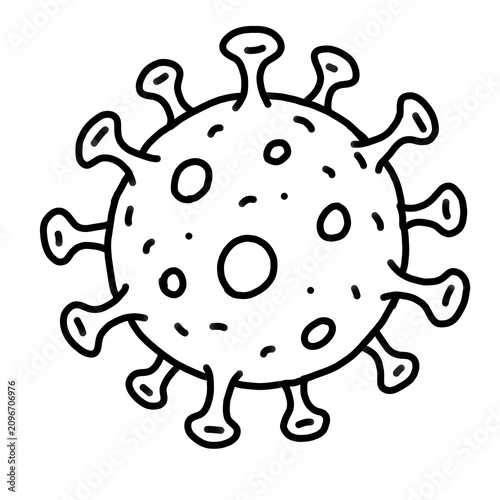 Hand drawn virus doodle icon isolated on white background. Minimal black outline microorganism illustration representing virus, infection, disease, healthcare, microbiology, epidemiology, medical scie