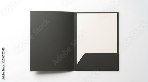 Open black folder with a blank sheet of paper