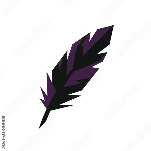 Fotografie Isolated dark feather with sharp edges and angular barbs, vector illustration wi