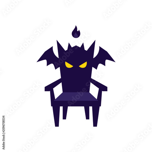 Foto dark fantasy throne icon with bat wings and glowing eyes, representing power or