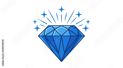 Foto Brilliant Blue Diamond Sparkles with Light Rays and Stars