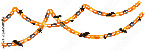 ハロウィン ペーパーチェーンガーランド コウモリと星の装飾つき 背景透過PNG / Halloween Paper Chain Garland with Bats and Stars Isolated PNG