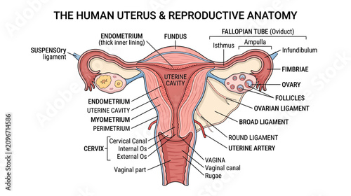 Obraz na płótnie Human Uterus Anatomy Diagram: Reproductive System Medical Illustration