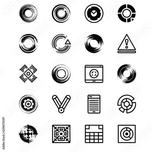 A collection of 20 flat icons featuring various symbols and geometric shapes arranged in four rows.