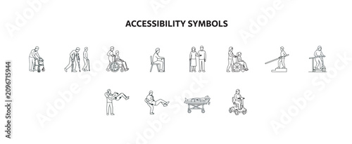 Set of human accessibility symbols for medical facilities and inclusive urban planning