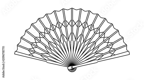 Traditional folding hand fan line art vector illustration