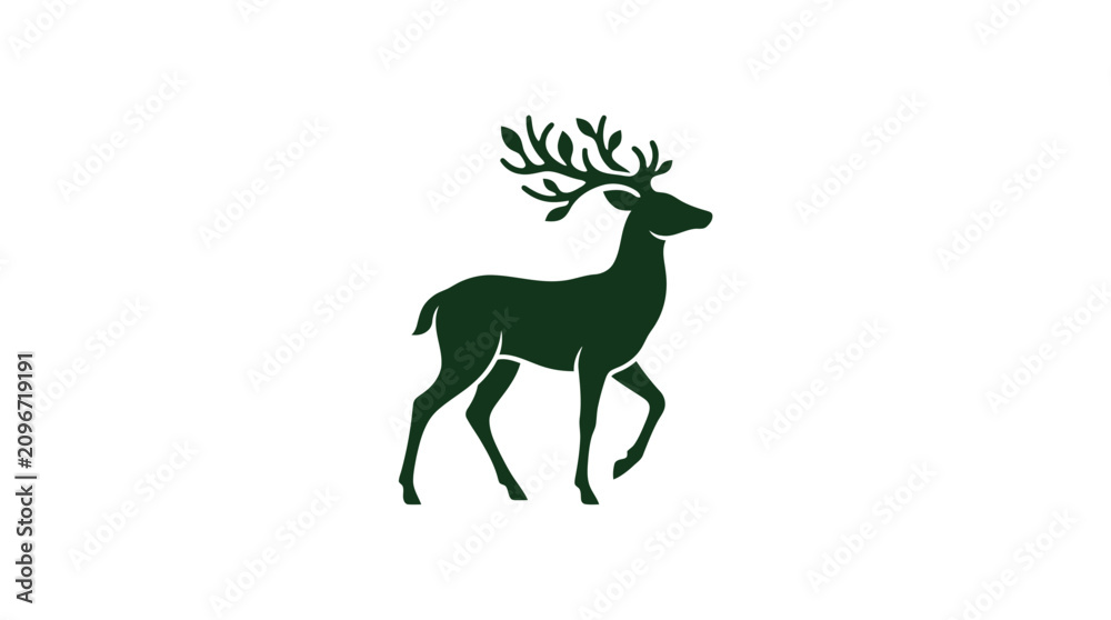 Fototapeta premium Minimalist Forest Deer Logo Silhouette with Leaf Antlers