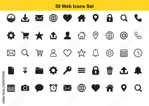 Set of 50 Black Web Icons Vector