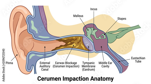 Foto Human Ear Anatomy with Cerumen Impaction and Middle Ear Ossicles
