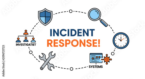 Tableau sur toile Incident response concept infographic with icons for investigation, security, tools, and systems