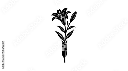 Minimalist black lily flower silhouette isolated on white background