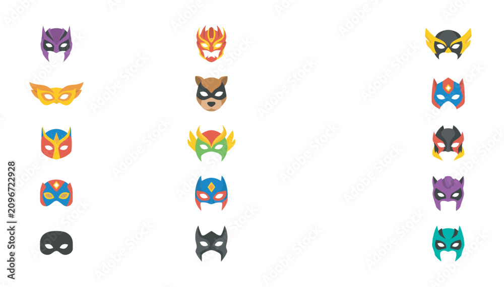 Fototapeta premium Assorted superhero and villain masks for creative costume design and comic book art projects