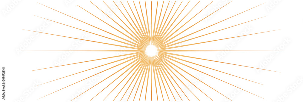 Fototapeta premium Abstract golden sunburst vector background with thin radiating lines for graphic design projects