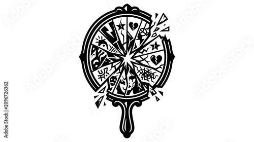 Obraz na plátně Broken Fortune Telling Mirror with Symbols