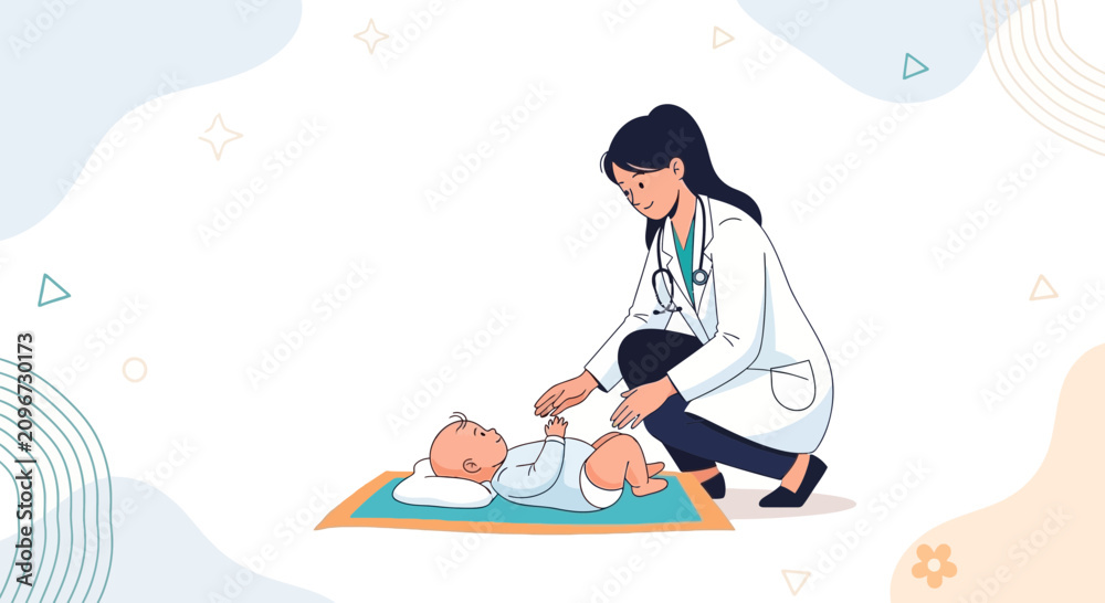 Obraz premium Pediatrician Examining Baby with Care - Vector Illustration