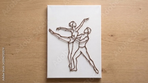 Minimal Ballet Dancers Twig Art on Canvas with Elegant Line Composition