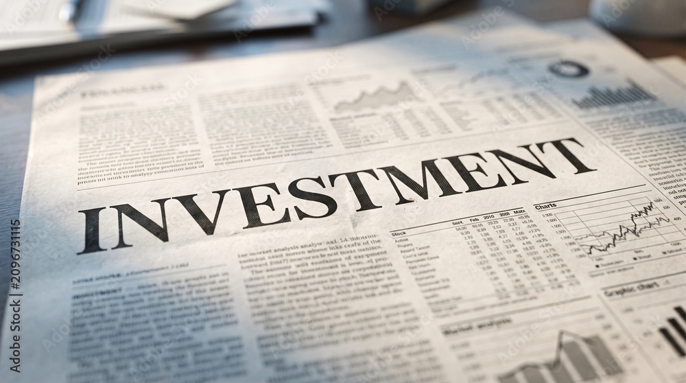 Fototapeta premium Newspaper front page with investment headline concept