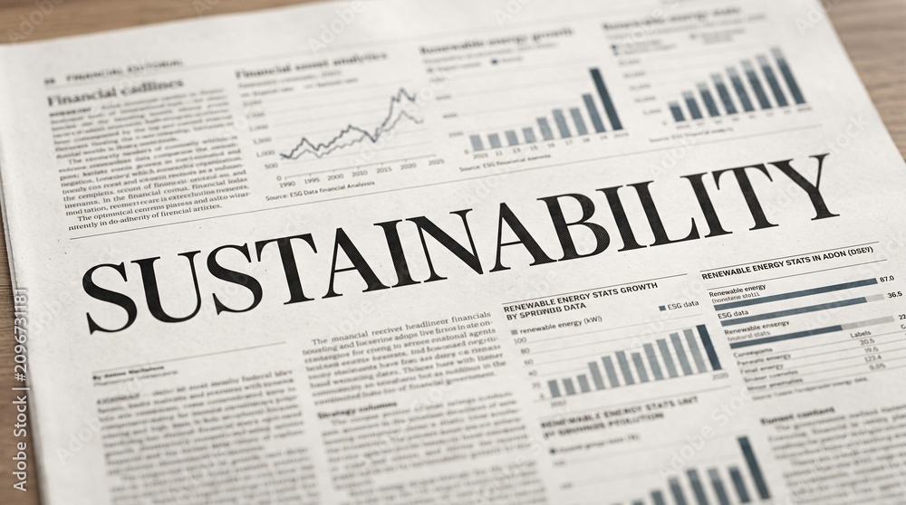 Fototapeta premium Newspaper front page with sustainability headline concept