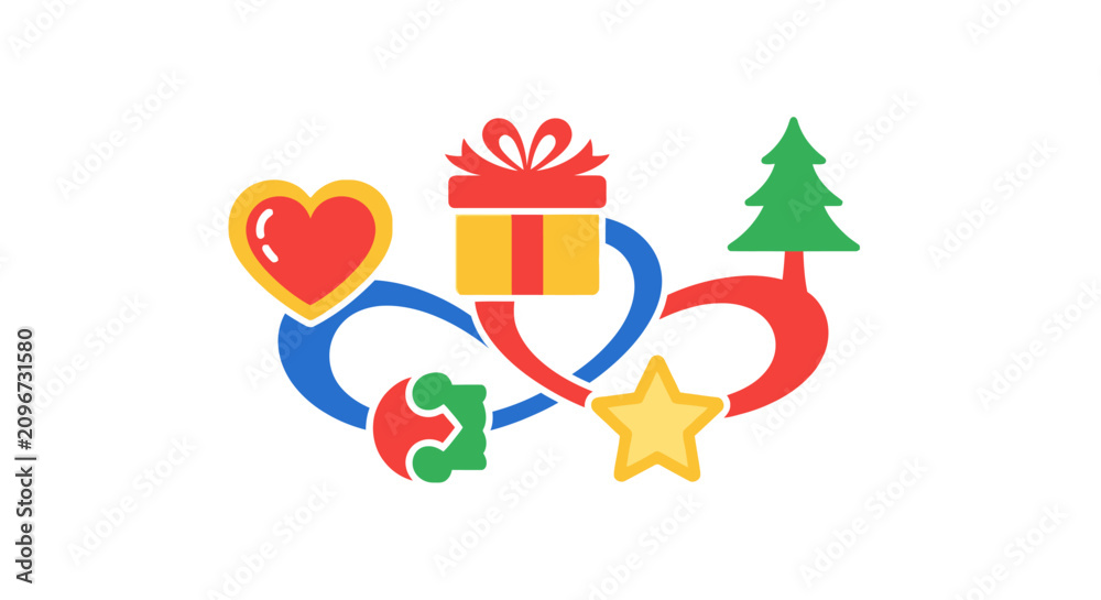 Naklejka premium Colorful Christmas icons and symbols combined.