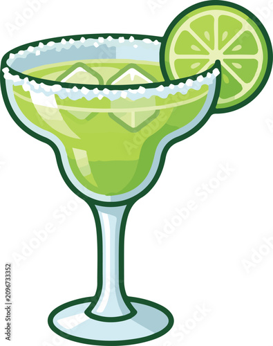 Refreshing Lime Margarita Cocktail in Glass with Lime Slice.
