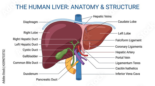 Εκτύπωση καμβά Human Liver Anatomy and Structure Diagram: Medical Illustration
