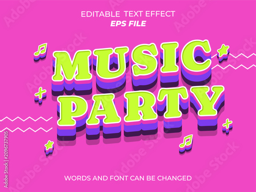 Music Party Editable Text Effect Retro 3D Style with Pink and Green Colors