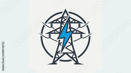 Electricity pylon icon with blue lightning bolt symbol.