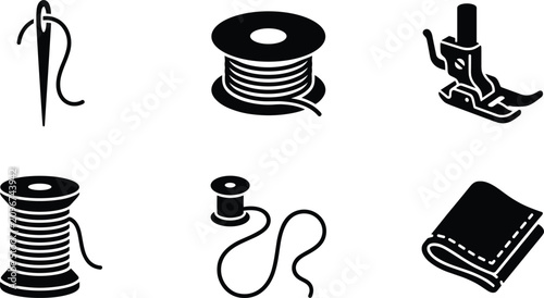 фотографія Sewing and tailoring craft vector icon set featuring needle thread spools bobbin
