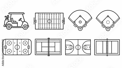 Photos Black and white line art icons of vehicles and tools.