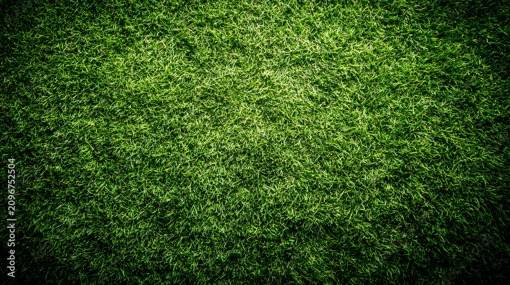 Obraz premium Lush Green Grass Field Seen From Direct Top Down Overhead Perspective 
