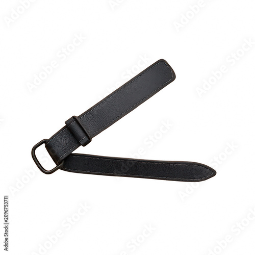 Black leather watch strap isolated on black background