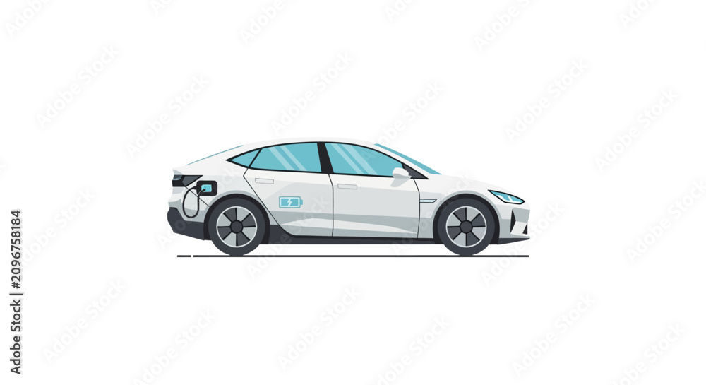 Fototapeta premium Silver luxury sedan car side view.