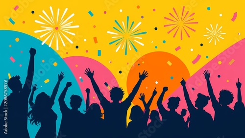 Celebrating Crowd Silhouettes With Bold Retro Pop Art Shapes