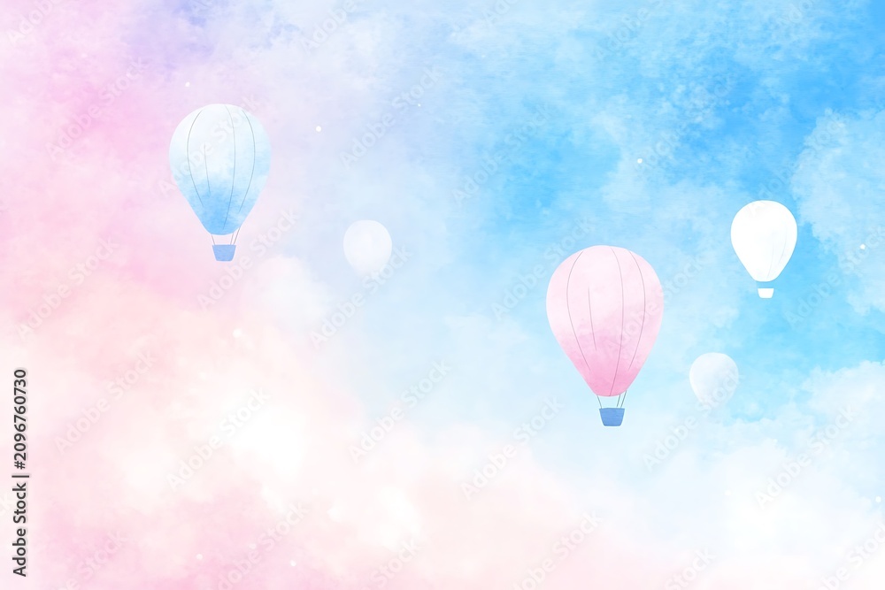 Obraz premium Hot air balloons floating in a pastel sky