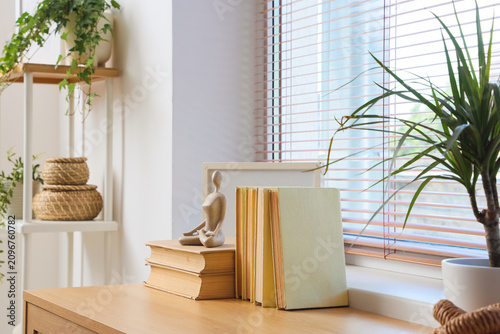 Home office desk with books...
