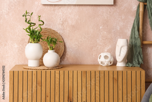 Lucky bamboo plants in whit...