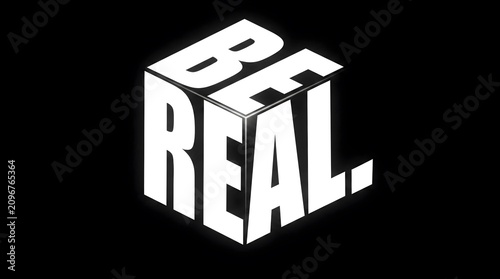 Minimalist three dimensional typography featuring bold white letters forming a cube shape against a solid deep black background