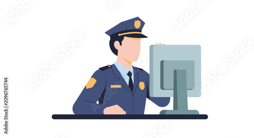Police Officer Working on Computer Screen.