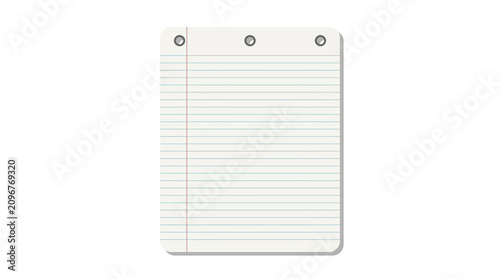 Blank lined notebook paper vector illustration with red margin