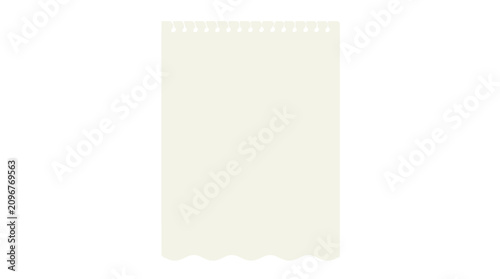 Blank cream notepad page with torn edge on white background