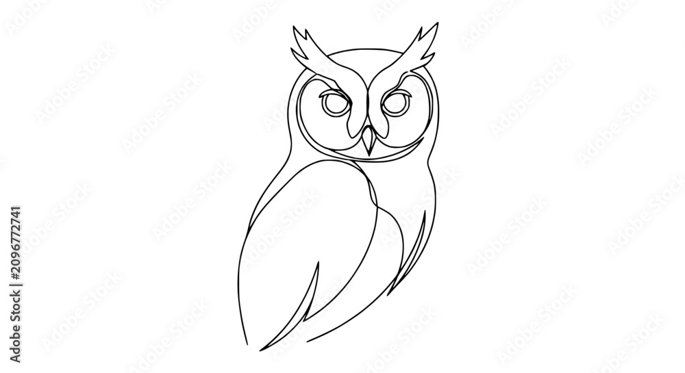 Fototapeta premium Minimalist Single Line Drawing of an Owl, Elegant Bird Illustration